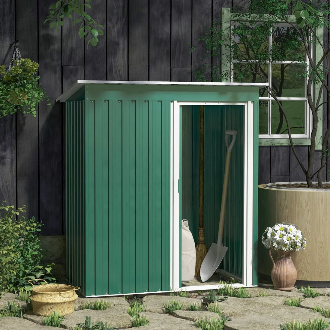 Grünes Gartenhaus aus Metall, 1,5 x 0,9 m